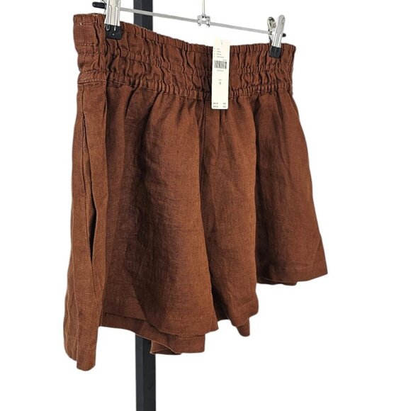 Anthropologie The Somerset Shorts, 100% Linen, Brown, Smocked Waist, Size M, NWT - Picture 4 of 9